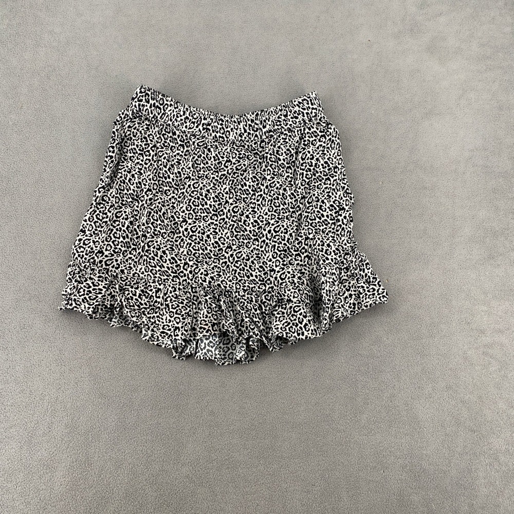 American Eagle Leopard Print Ruffle Mini Skirt Black White Viscose XS